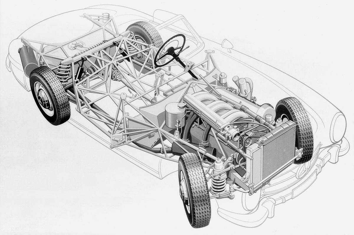 Durchsichtzeichnung, Mercedes-Benz Typ 300 SL Roadster aus dem Jahre 1957